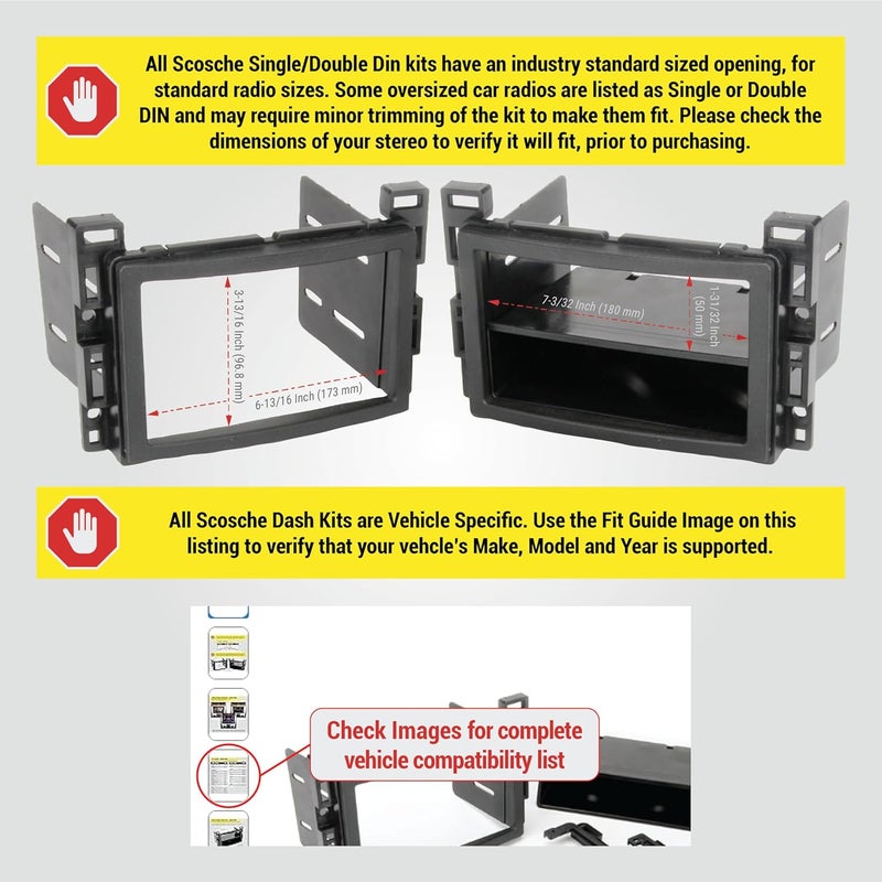 Scosche مجموعة تركيب راديو GM2500B مزدوجة DIN أو مفردة DIN مع جيب متوافقة مع بعض سيارات GM من 2004-2021 - مجموعة تركيب ستيريو السيارة - راجع دليل الملاءمة في الصور للتحقق من سيارتك - Image 2